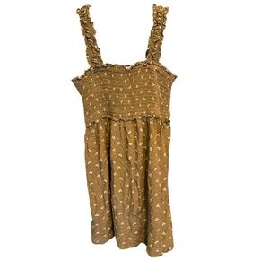 GAP LENZING ECOVERO SMOCKED TANK BROWN FLORAL DRESS SIZE 14/16